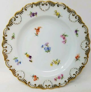 Meissen Floral Bread Plate With Gold Crossed Swords Mark (6)