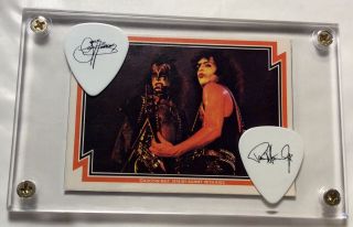 Kiss Gene Simmons & Paul Stanley Tour Guitar Pick / 1978 Donruss Card Display