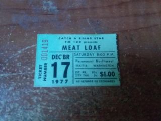 Meat Loaf Vintage Concert Ticket Stub 1977 Bat Out Of Hell Tour Rare