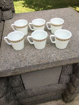 RARE pattern Set Of 6 Vintage Pyrex D Handle Mugs Coffee 10 oz Cups 1410 2