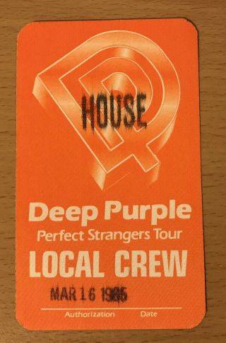 1985 Deep Purple Perfect Strangers Tour Hollywood Florida Concert Backstage Pass