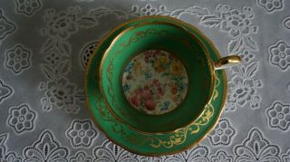 VINTAGE Aynsley Bone China Green Gold Floral Cup And Saucer Set C887,  England 3