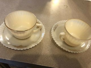 Macbeth Evans Petalware Monax White Cup & Saucer Fired Gold Rim Set Of 2