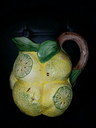 Vintage Bassano Italy Pottery Lemon Lemonade Citrus Pitcher