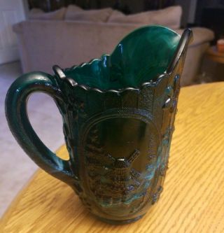 Vintage Imperial Glass Green Slag Windmill 6 - 1/4” Pitcher