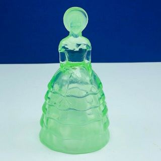 Sb Uranium Glass Figurine Southern Belle Slag Art Vaseline Victorian Bell Vtg