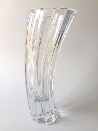 Stunning Nambe Art Glass Heavy Crystal " Swoop " Slanted Vase,  Etched Signed