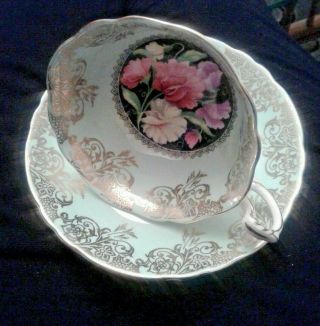 Vintage Paragon Sweet Pea Cup And Saucer Gold Scroll Black