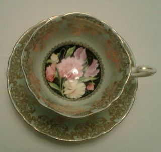 Vintage Paragon Sweet Pea Cup and Saucer Gold Scroll Black 2
