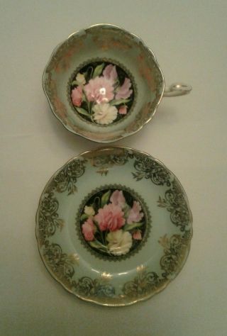 Vintage Paragon Sweet Pea Cup and Saucer Gold Scroll Black 3
