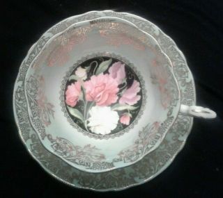 Vintage Paragon Sweet Pea Cup and Saucer Gold Scroll Black 4