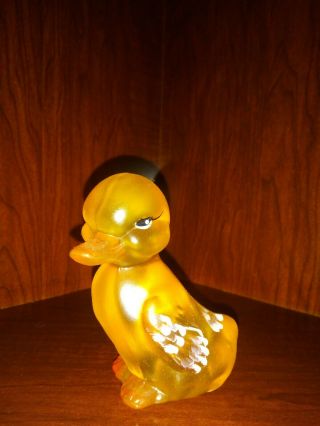Fenton Glass Yellow Satin Buttercup Duck Hand Painted 5