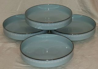 Noritake Wedding Veil Blue Platinum Individual Coupe Soup Bowls 7 " Four