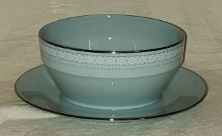 Noritake Wedding Veil Blue Platinum Vintage Gravy W/ Attached Plate