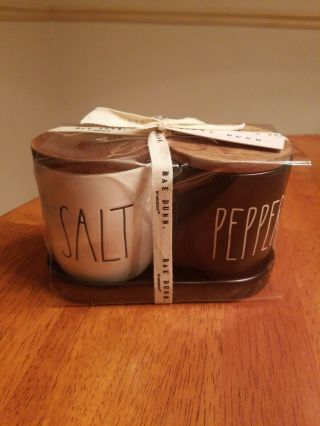Rae Dunn Salt Pepper Cellars Set Ivory Black Ll Large Letter Wood Lids With Tray
