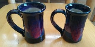 Set Of Handmade Hand Thrown 4 " Multi Colored Glazed Mugs - Signed " Petteford "