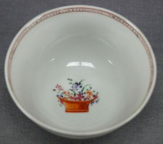 Late 18th Century Chinese Export Qianlong Hand Painted Floral Basket Tea Bowl