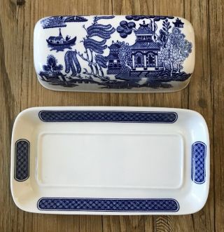 Churchill Japan Blue Willow Covered Butter Dish