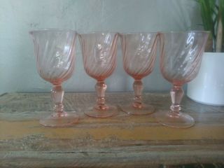 Made In France Set Of Four Rosaline Pink Swirl Water Goblets