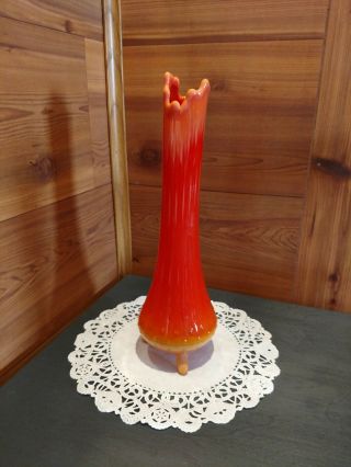 Vintage 12.  5 " Bittersweet Orange L.  E.  Smith Swung Glass Slag Vase
