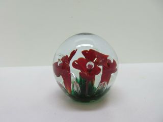 Joe St Clair Art Glass Trumpet Flower Paperweight Red And Green