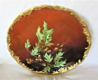 Antique T&v Limoges 12 1/2” Gold Gilt “oak Leaf & Acorn” Art Plate