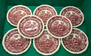Set Of 8 Antique Copeland Spode Tower Pink 7.  5” Salad Plates
