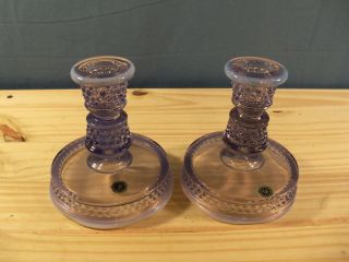 Set Of 2 Westmoreland Lilac Purple Opalescent Glass Hobnail Candle Holders