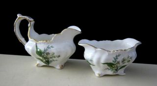 Vintage Hammersley Lily Of The Valley Bone China Sugar Bowl And Creamer Pitcher