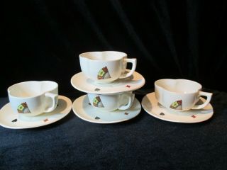 Limoges American Casino Playing Cards Shape 4 Cups & Saucers