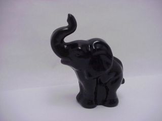 Vintage Fenton Art Glass Ebony Elephant Figurine Trunk Up Good Luck