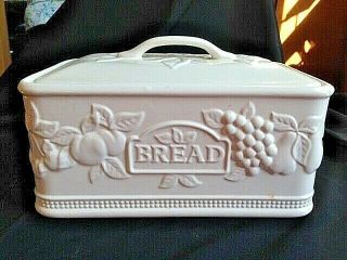 Vintage White Ceramic Breadbox Made In Portugal Fruit Motif 14 " X 8 " X 7 "