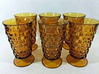 Set Of 6 Vintage Indiana Glass Tumblers Amber Whitehall Colony Stemmed 12oz