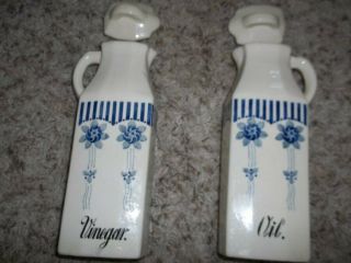 Vintage Germany Blue And White Oil And Vinegar Cruets 10 "