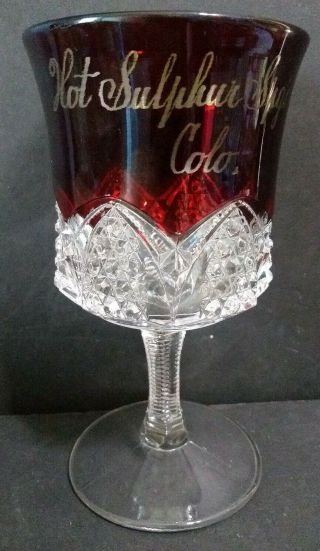 Eapg Ruby Souvenir Glass Wine Goblet Marked " Hot Sulphur Springs Colo " 6 "