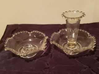 2 Vintage Imperial Glass Candlewick Candle Holders With Vase Epergne Insert Rare