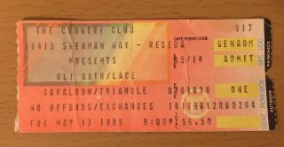 1985 Uli Jon Roth Country Club Reseda Concert Ticket Stub Scorpions Electric Sun
