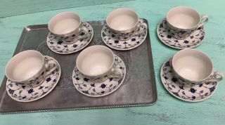 Churchill Staffordshire Eng Finlandia Set Of 6 Blue & White Cups And Saucers