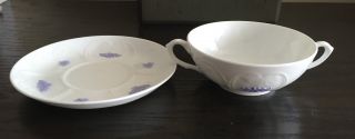 Adderley Fine Bone China - Blue Chelsea - Purple Flower - Cream Soup and Stands 3