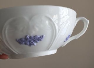 Adderley Fine Bone China - Blue Chelsea - Purple Flower - Cream Soup and Stands 4