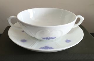 Adderley Fine Bone China - Blue Chelsea - Purple Flower - Cream Soup and Stands 7