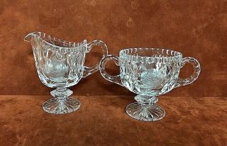 Very Early American Pressed Glass Sugar & Creamer Set W/ Etched Rose Pattern