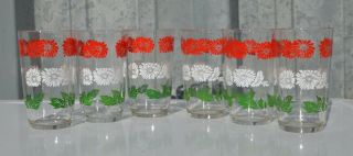 Set Of 6 Swanky Peanut Butter Juice Glasses/ Retro Tricolor Flower Glass