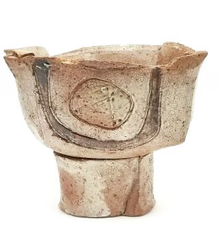 Vintage Handcrafted Studio Pottery Ikebana Pedestal Vase - Signed W/ Label