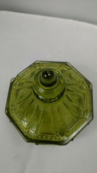 Vtg Green Glass 8 Sided Indiana Glass Covered Candy Dish With Lid Bird Flowers 8