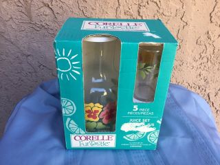 Vintage Corelle Funtastic 5 Pc Juice Set 1996 48 Oz Carafe 4 8 Oz Juice Glasses