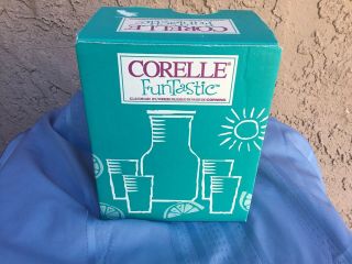 Vintage Corelle Funtastic 5 Pc Juice Set 1996 48 oz Carafe 4 8 oz Juice Glasses 3
