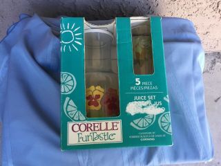 Vintage Corelle Funtastic 5 Pc Juice Set 1996 48 oz Carafe 4 8 oz Juice Glasses 6