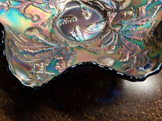 Antique Vintage Fenton Cobalt Blue Thistle Carnival Glass Ruffled Dish / Bowl 4