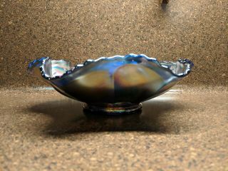 Antique Vintage Fenton Cobalt Blue Thistle Carnival Glass Ruffled Dish / Bowl 5